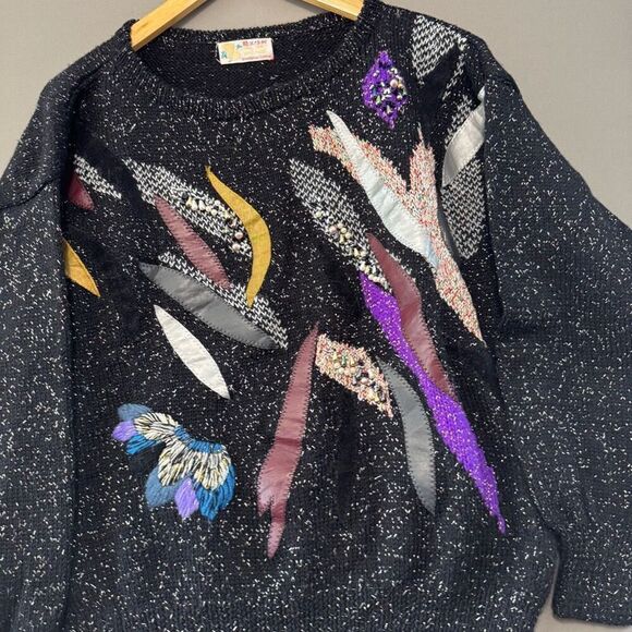 Vintage Hand Knit Women’s Sweater Shanghai China Size Large 80s Style - Picture 2 of 10